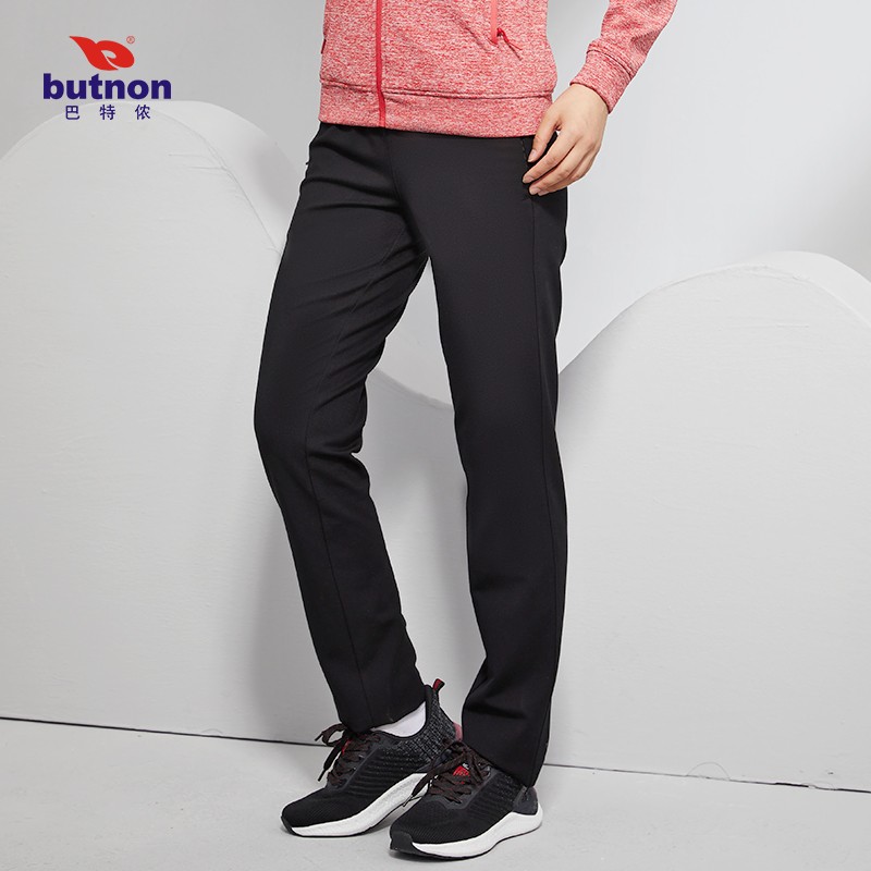 巴特儂butnon 運動褲女秋季直筒寬松褲子休閑運動針織長褲秋冬款 W1806-黑色