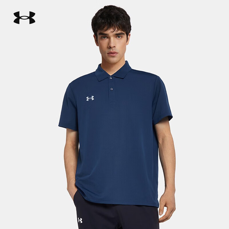 安德瑪短袖T恤男 2023夏季新款男士健身訓練半袖透氣快干休閑翻領Polo衫 23500507-408