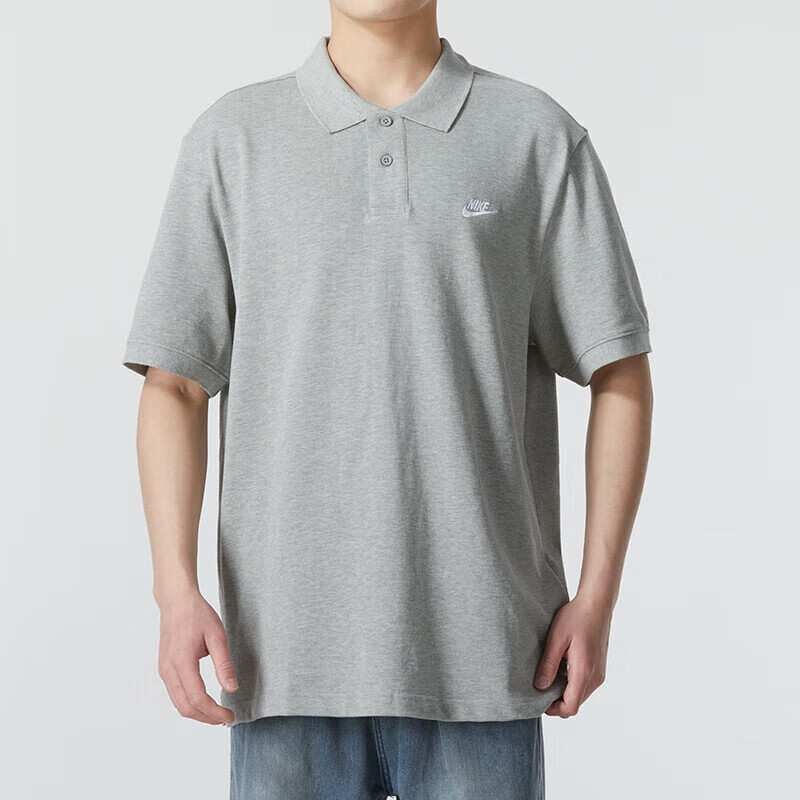 耐克男子紐扣翻領(lǐng)針織衫運動百搭灰色短袖POLO衫短袖 FN3895-063