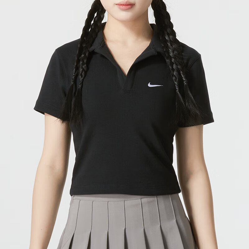 NIKE耐克女子POLO衫款刺繡小勾短款翻領(lǐng)T恤DV7885-010